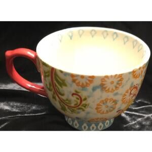 Dutch Wax Anthropologie Large Footed Mug Cup Floral Hand Painted Ceramic